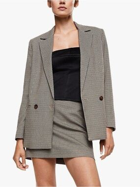 Mango Houndstooth Oversized Blazer in Black & Cream